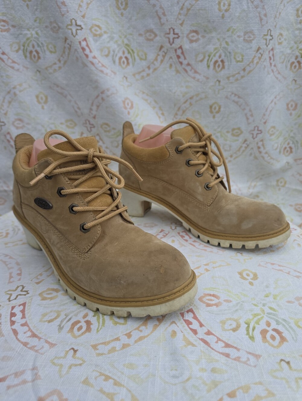 NYLUG Co Women’s 7.5 Tan Leather Chunky Heel Lug Sole Oxford Shoes Y2K